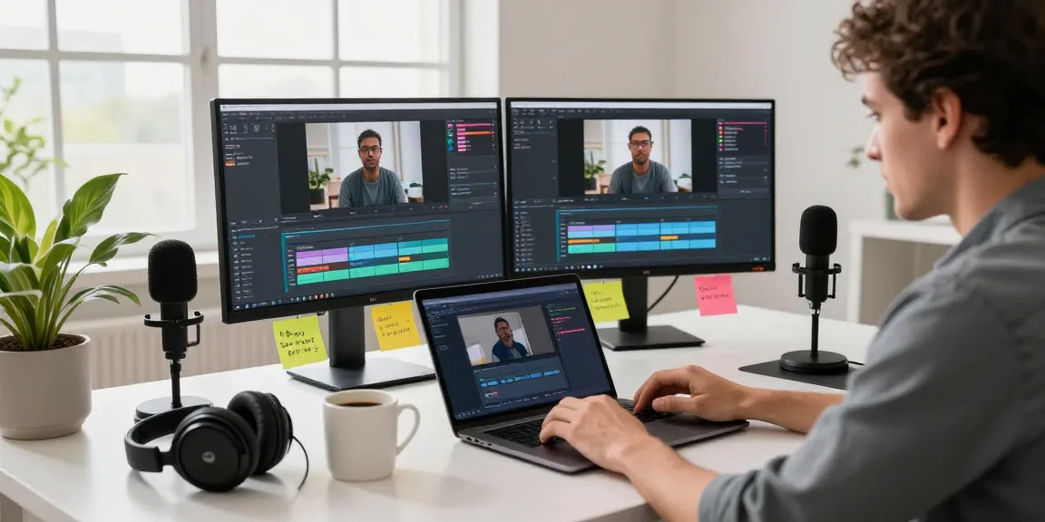 Creative workspace scene showcasing the use of an AI video generator for content creation.
