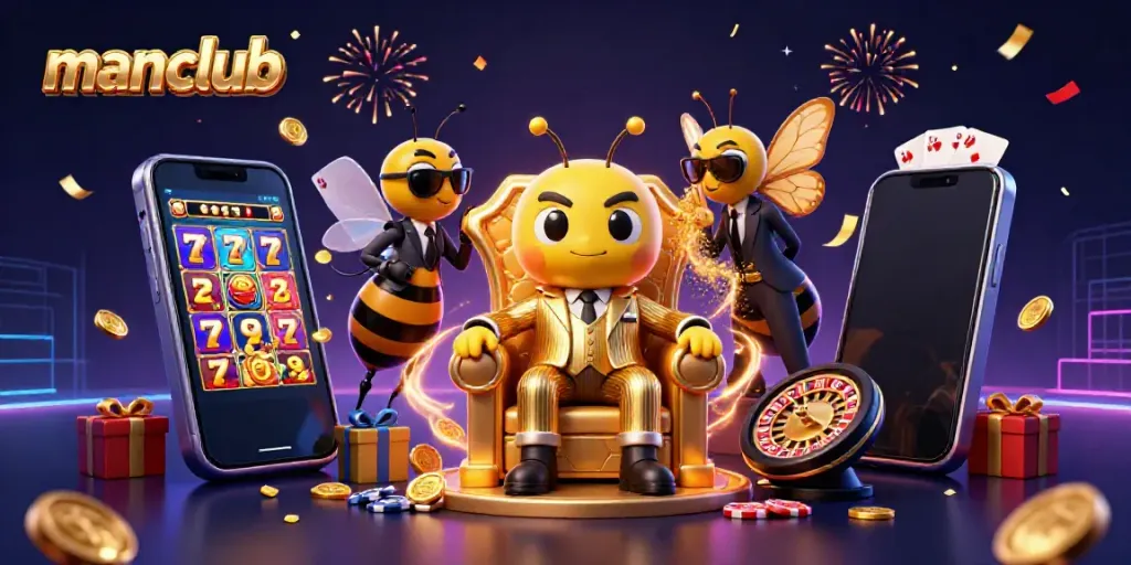 Experience manclub's thrilling slot games with a cartoon mob boss flanked by wasp bodyguards and a butterfly informant.