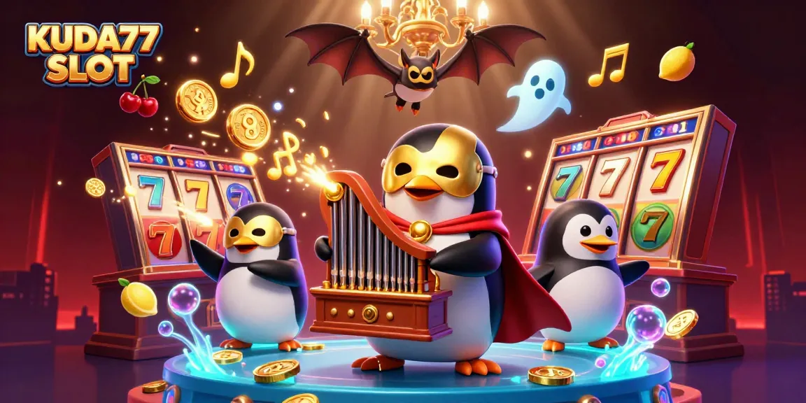 Permainan KUDA77 SLOT dengan slot reel berputar dan simbol buah yang menyebar.