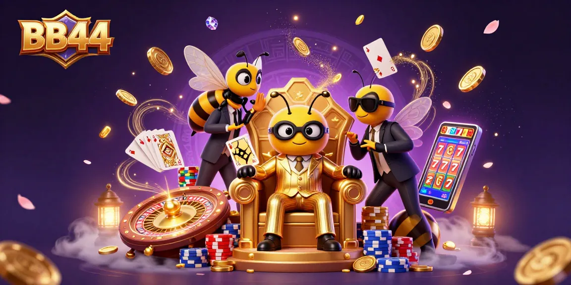 BB44 casino illustration showcases a vibrant scene of thrilling slot games and live gambling action.