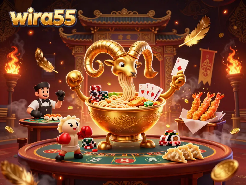 Gambar kasino online wira55 dengan karakter unik dan elemen permainan yang menarik