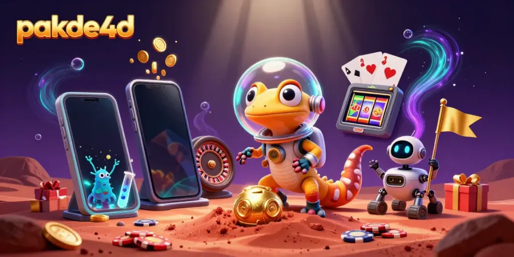 Engaging scene of pakde4d as a Martian gecko in a retro suit discovers a hidden golden casino.