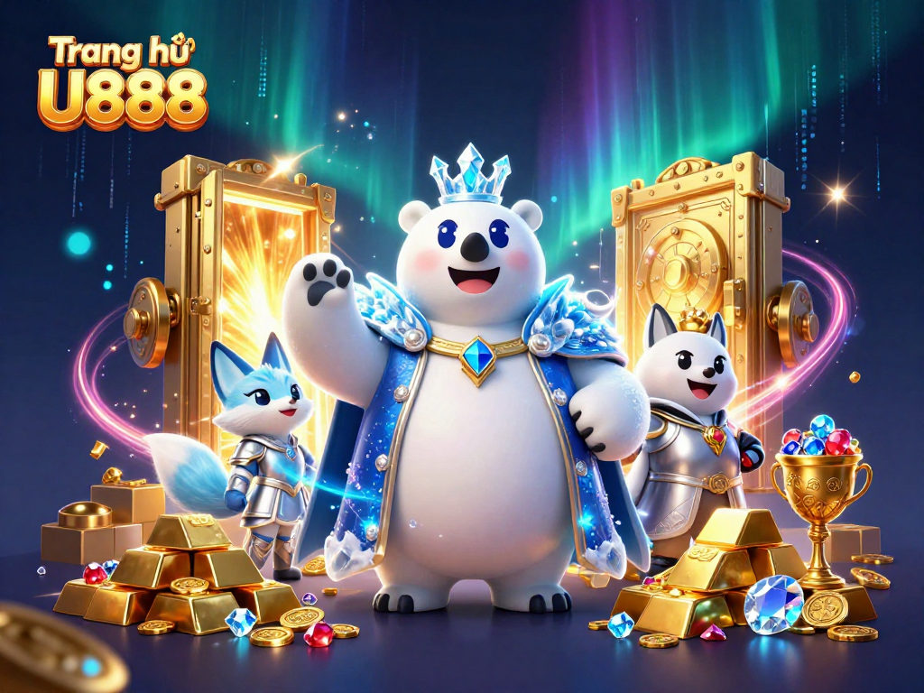 Engage with the interactive fun on Trang chủ U888, featuring a vibrant casino scene with treasures and celebratory energy.