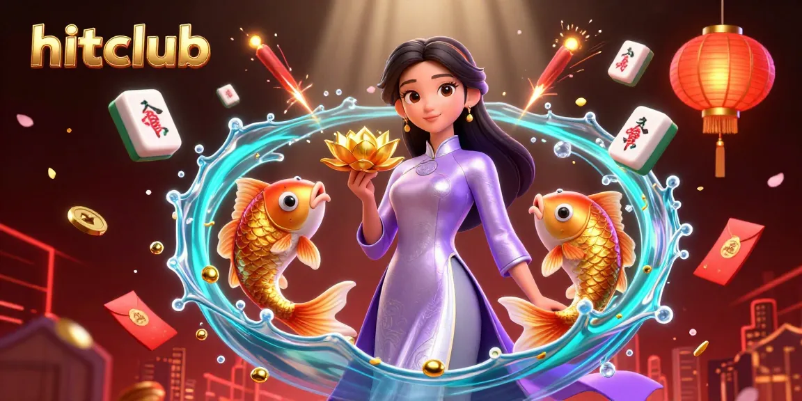 Experience the thrill of gaming at hitclub with festive elements and a captivating 3D illustration.