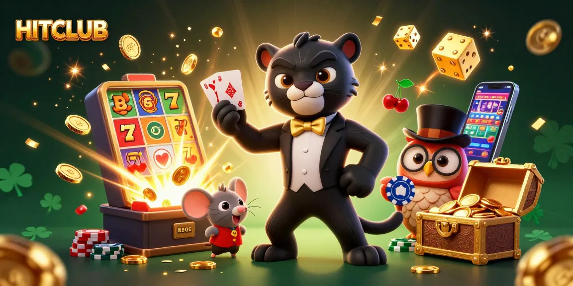 Join the excitement at HITCLUB with stylish characters celebrating casino wins and thrilling games.