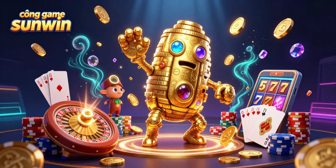 Spin and win at cổng game sunwin with fun and vibrant casino elements featuring golden coins and jackpot symbols.