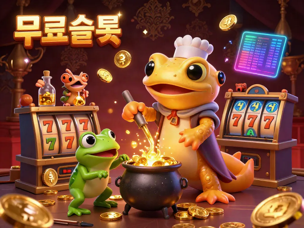 Experience exciting 무료슬롯 action with a golden salamander alchemist in a lively casino setting.