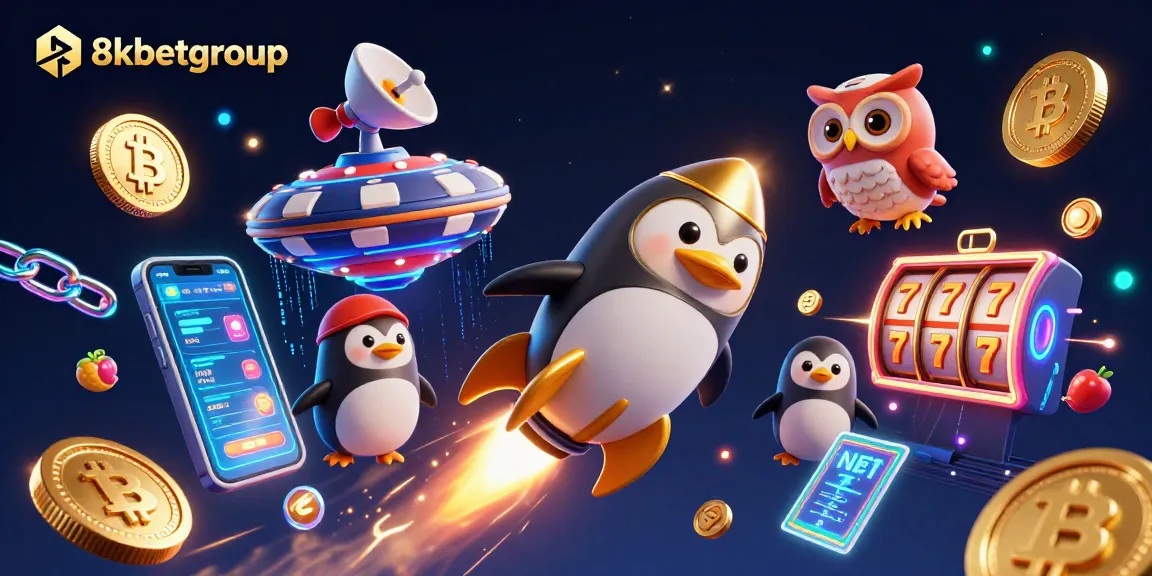 Experience thrilling slots and crypto excitement with 8kbetgroup in a detailed 3D casino illustration.