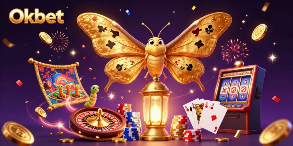 Experience the vibrant charm of Oxbet's casino with a lively moth, golden coins, and a roulette wheel.