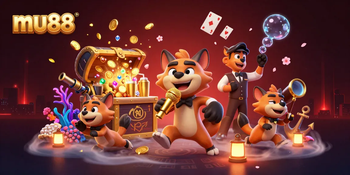 mu88 features hyenas in a vibrant casino scene, mixing drinks and telling jokes amidst floating cards.