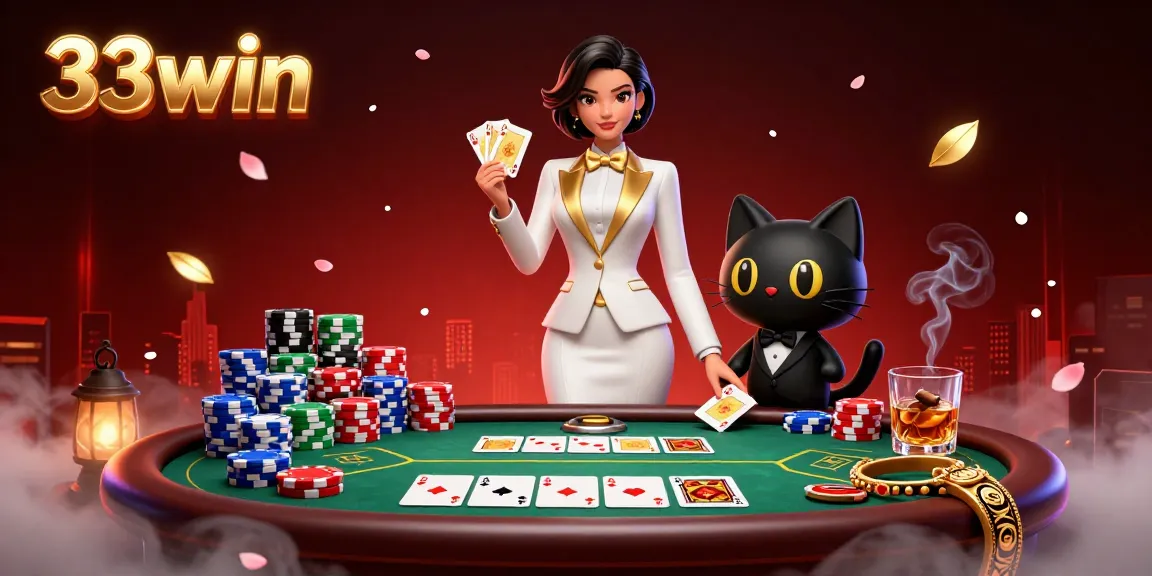 Engage in high-stakes games at 33win with a glamorous dealer and poker chips flying around.