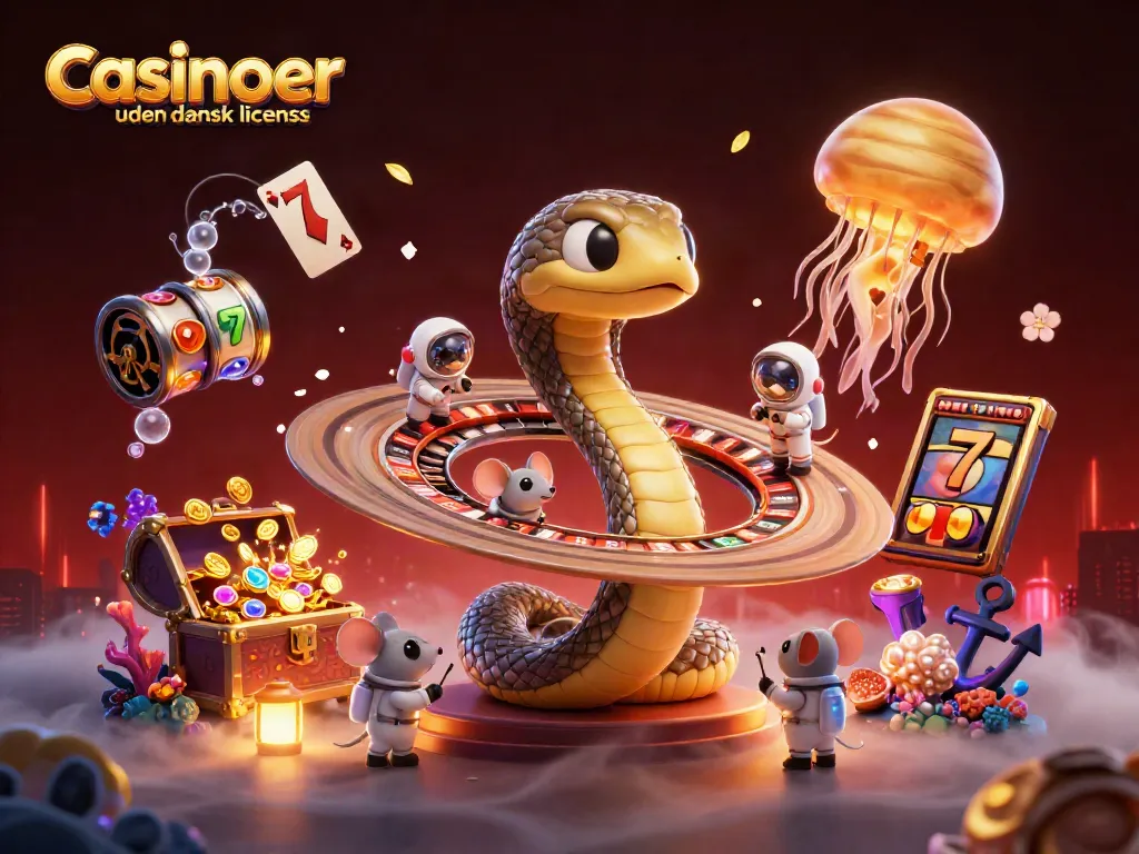 Engage in thrilling gameplay at casinoer uden dansk licens with vibrant 3D illustration of cosmic gaming adventure.