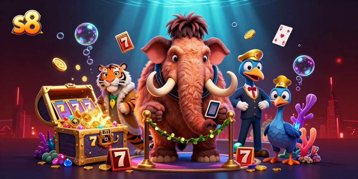 S8 players enjoy slots and casino thrills with a dynamic bouncer scene filled with vibrant treasures and action.