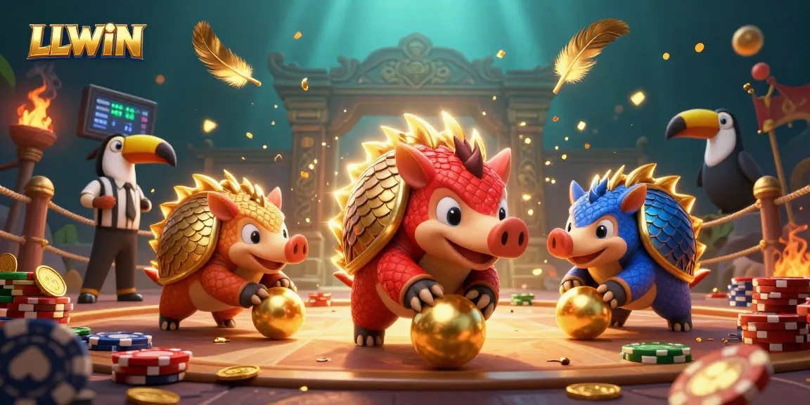 Experience LLWIN's thrilling casino atmosphere with vibrant pangolins and dynamic gambling elements.