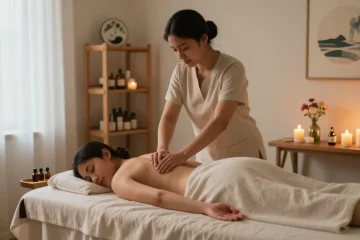 서울출장안마 in a tranquil massage therapy setting with soft lighting and serene ambiance